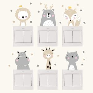 6PCS Boho Cute Cartoon Animals Switch Wall Stickers